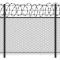 Prison Privacy Metal Fence With Barbed Wire Vector Seamless Black Silhouette