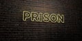 PRISON -Realistic Neon Sign on Brick Wall background - 3D rendered royalty free stock image