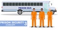 Prison security concept. Detailed illustration of prison bus and prisoners on white background in flat style. Vector Royalty Free Stock Photo