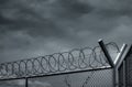 Prison security fence. Barbed wire security fence. Razor wire jail fence. Barrier border. Boundary security wall. Prison for Royalty Free Stock Photo