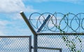 Prison security fence. Barbed wire security fence. Razor wire jail fence. Barrier border. Boundary security wall. Prison for Royalty Free Stock Photo