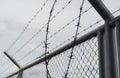 Prison security fence. Border fence. Barbed wire security fence. Razor wire jail fence. Boundary security wall. Prison for arrest Royalty Free Stock Photo