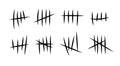 Prison symbols, Jail tally marks. Hand drawn Lines or sticks, strokes sorted by four and crossed out. Vector