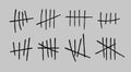 Prison symbols, Jail tally marks. Hand drawn Lines or sticks, strokes sorted by four and crossed out. Vector