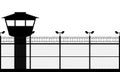 Prison tower, checkpoint, protection territory, watchtower, state border,military base. Street camera on the pillar. Fence wire