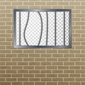 Prison Window With Bars And Brick Wall. Vector Pokey Concept. Prison Grid Isolated.