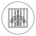 Prisoner behind bars holds rods with his hands Angry man watch through lattice in jail Incarceration concept icon in circle round Royalty Free Stock Photo