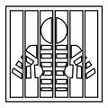 Prisoner behind bars holds rods with his hands Angry man watch through lattice in jail Incarceration concept icon outline black Royalty Free Stock Photo