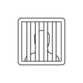 Prisoner behind bars icon, outline style