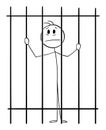Prisoner Behind or Jail Bars, Vector Cartoon Stick Figure Illustration Royalty Free Stock Photo
