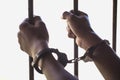 A prisoner catch a steel cage in a cell, Prisoners and police co