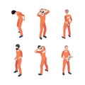 Prisoner characters. Jail guy bandit thief in specific costumes vector person in action poses