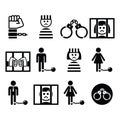 Prisoner, crime, slavery vector icons set