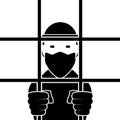 The prisoner criminal is being held behind bars. Flat vector illustration Royalty Free Stock Photo