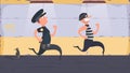 A prisoner escapes from prison. Escape the criminal. Policeman runs after the criminal. Cartoon style. Vector.