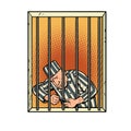 A prisoner escapes from prison. Jailbreak Royalty Free Stock Photo