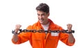 Prisoner with his hands chained isolated on white background Royalty Free Stock Photo