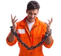 Prisoner with his hands chained isolated on white background Royalty Free Stock Photo