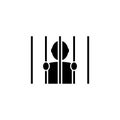 Prisoner Man Hold Bars, Imprisonment. Flat Vector Icon illustration. Simple black symbol on white background. Prisoner Holding Royalty Free Stock Photo