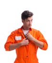 Prisoner in orange robe isolated on white background Royalty Free Stock Photo