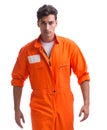 Prisoner in orange robe isolated on white background Royalty Free Stock Photo