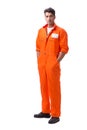 The prisoner in orange robe isolated on white background