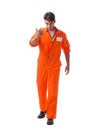 The prisoner in orange robe isolated on white background Royalty Free Stock Photo