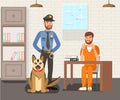 Prisoner and Police Officer Flat Illustration