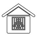 Prisoner in prison building contour outline line icon black color vector illustration image thin flat style