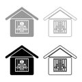 Prisoner in prison building set icon grey black color vector illustration image solid fill outline contour line thin flat style