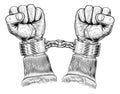 Prisoner Shackles Chained Hands Vintage Woodcut Royalty Free Stock Photo