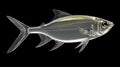 Pristella Tetra, X Ray Tetra pristella maxillaris Aquarium Fishes on dark background. AI Generative