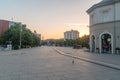 Sunrise view of Skanderbeg Square and Mother Teresa boulevard in Pristina