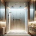 Stylish modern walk in shower unit in pristine bathroom