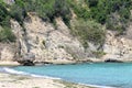 Pristine beach and beautiful rocks in the azure sea