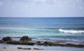 Pristine beach with rocks on the Caribbean Sea in Cozumel, Mexico, panoramic shot Royalty Free Stock Photo