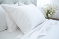 Pristine Bed maid up pillows room. Generate Ai Royalty Free Stock Photo
