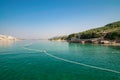 The pristine coastline and crystal clear water of the island of Royalty Free Stock Photo