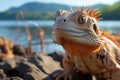 Pristine Galapagos beaches host curious animals in a volcanic haven, nature conservation photo, Generative AI