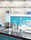 Meticulous laboratory bench with supercooled materials instruments in pristine setup Royalty Free Stock Photo