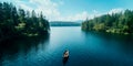 pristine lake with a solitary boat, illustrating a sense of solitude and tranquility. Generative AI