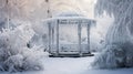 Outdoor pavilion blanketed in a thick layer of snow.AI Generated