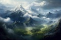 Pristine Mountain top scenery sky. Generate AI