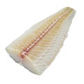 Isolated close up view of a single raw cod fillet showcasing its texture and freshness on white backdrop Royalty Free Stock Photo