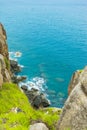 Pristine sea with rocky cliff at Dai Lanh cape point, Mui Dien, Phu Yen province, easternmost of Viet nam. Royalty Free Stock Photo