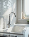 Clean sink area with an empty basin and modern faucet, showcasing simplicity Royalty Free Stock Photo