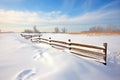 pristine snowfall beside a rural trail with a split-rail fence