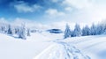 Pristine Snowy Forest Trail. Created with generative AI