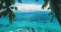 Pristine Tropical Seascape With Clear Waters and Palm Trees. Turquoise Ocean. Generative AI