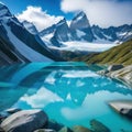 A pristine turquoise lake nestled amidst towering reflecting the breathtaking alpine Made With Generative AI illustration